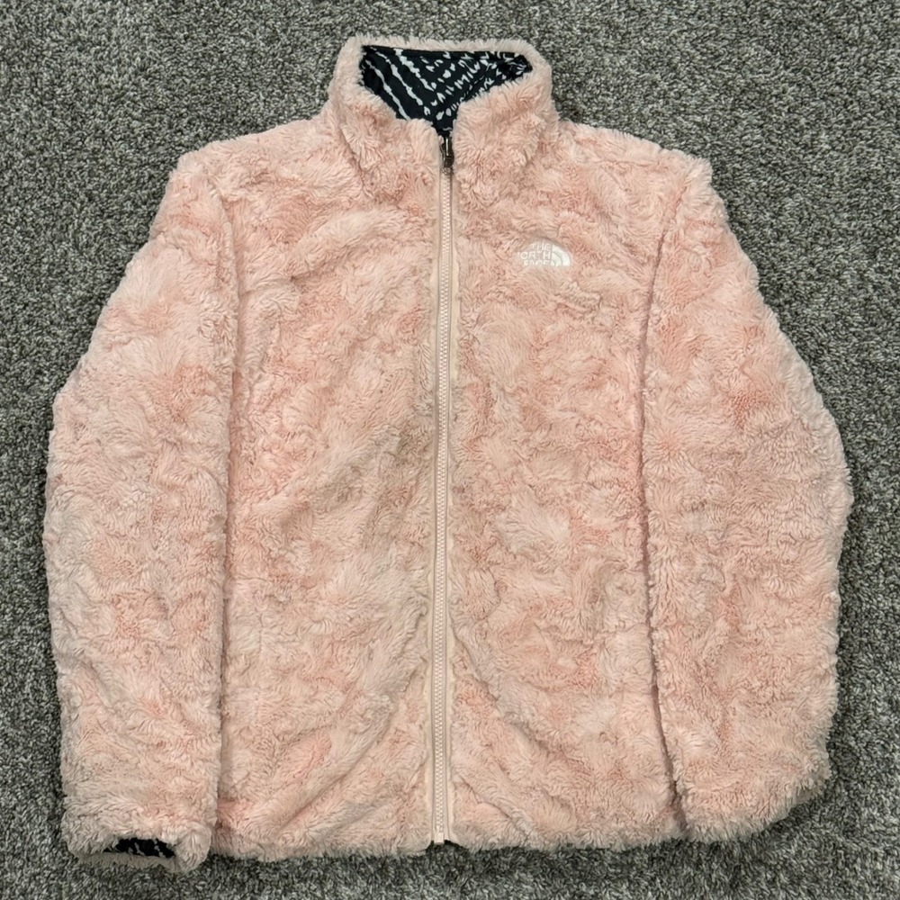 The North Face Reversible Mossbud Swirl Fleece Jacket Pink Girls Large 14/16